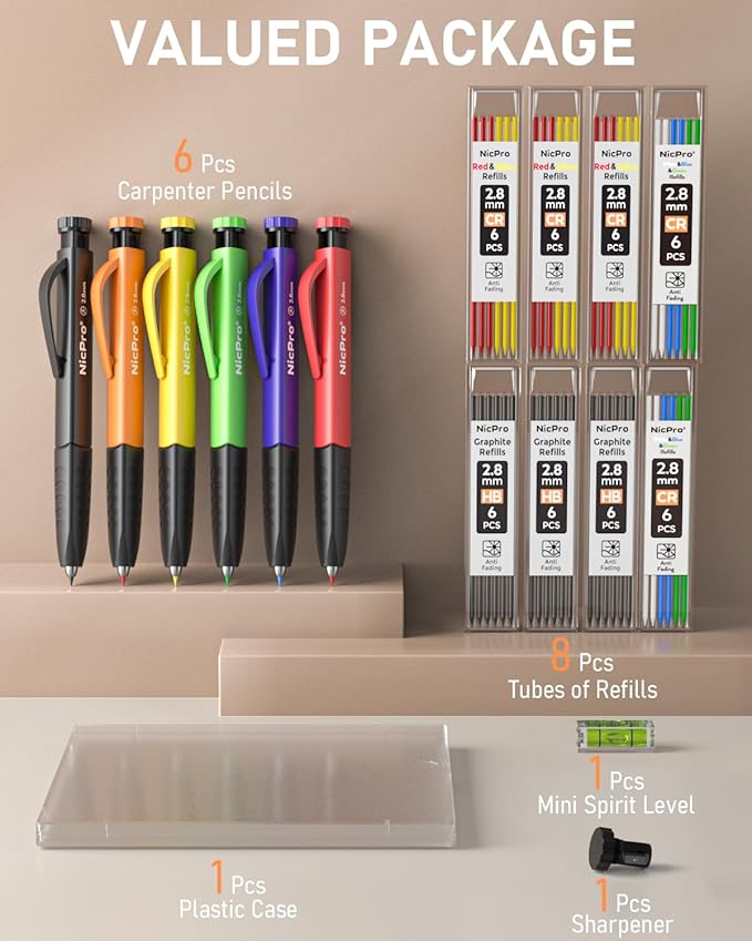 Nicpro 6 Pack Upgraded 3-IN-1 Carpenter Pencil Set - Image 6