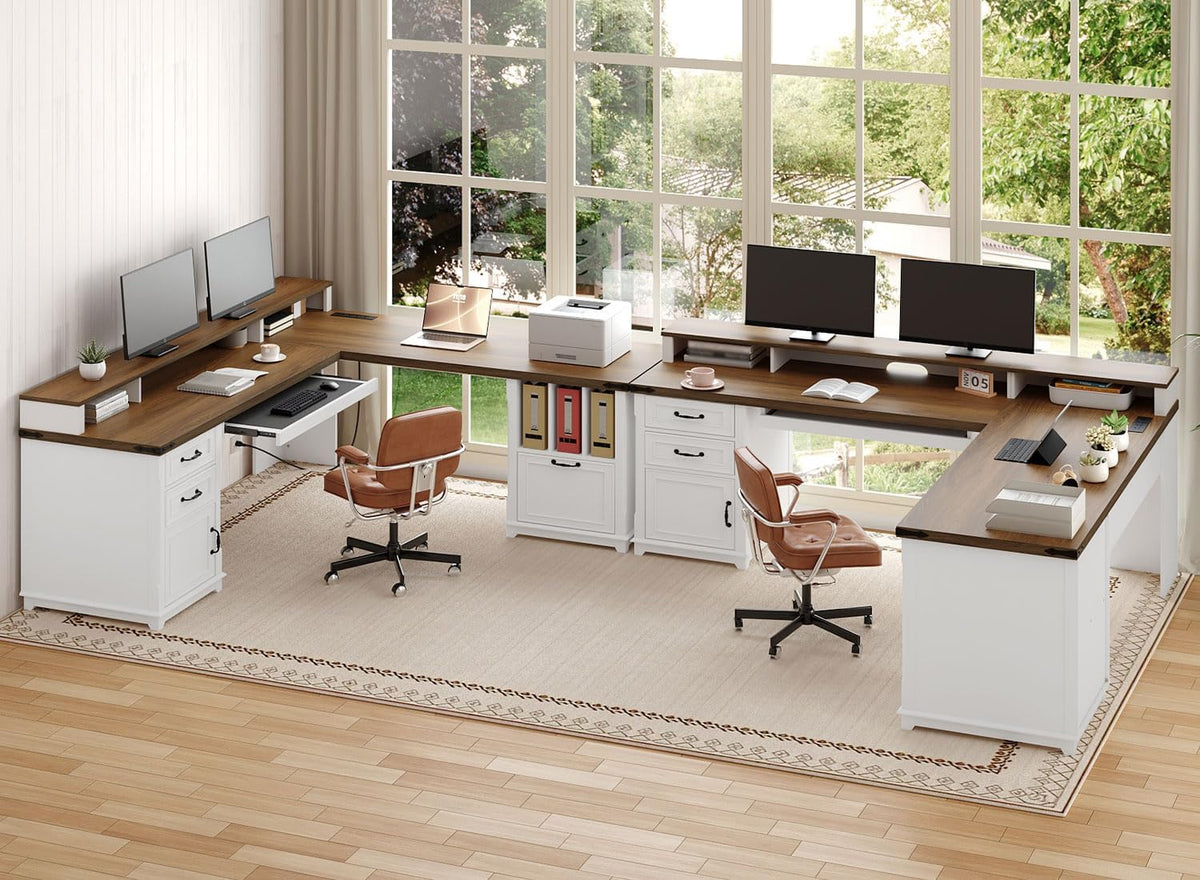 RALGEND 2 Pack Farmhouse 69" L Shaped Office Desk with Drawers