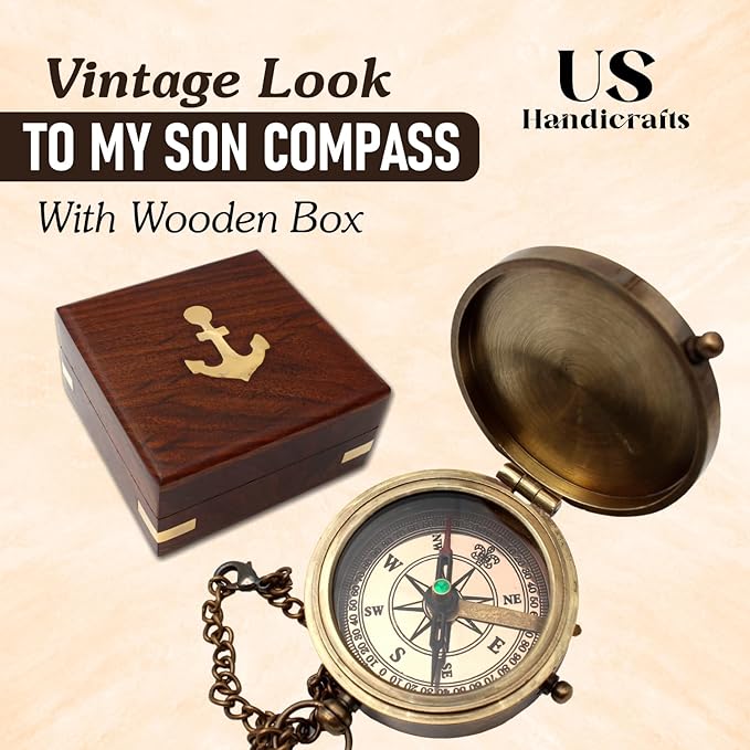 US HANDICRAFTS Brass Compass - Image 2