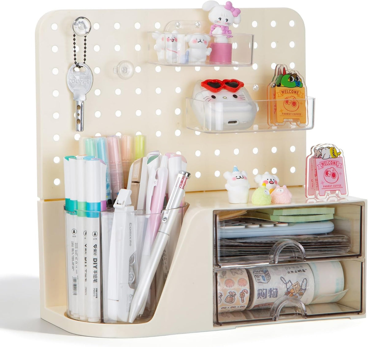 comix desk organizer with 2 drawer, beige 360°, main product view