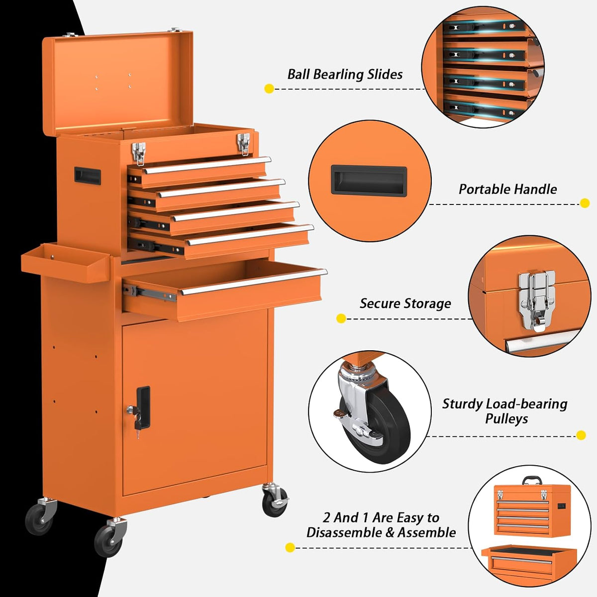 5 Drawer Rolling Tool Chest, Large Capacity Rolling Tool Box with Wheels, Loc...