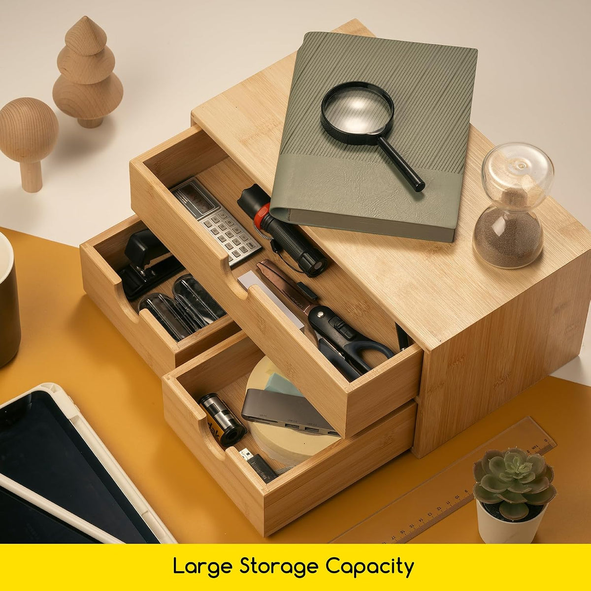 MEEDEN Bamboo Desk Organizer with Drawers: Desktop Storage Container