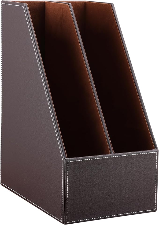 KINGFOM Wooden Leatherette Desktop File Folder Organizer and Document File - Image 5