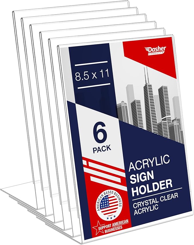 Acrylic Sign Holder 8.5 x 11, Slant Back Display Stand, A-Frame Flyer Display by DasherProducts
