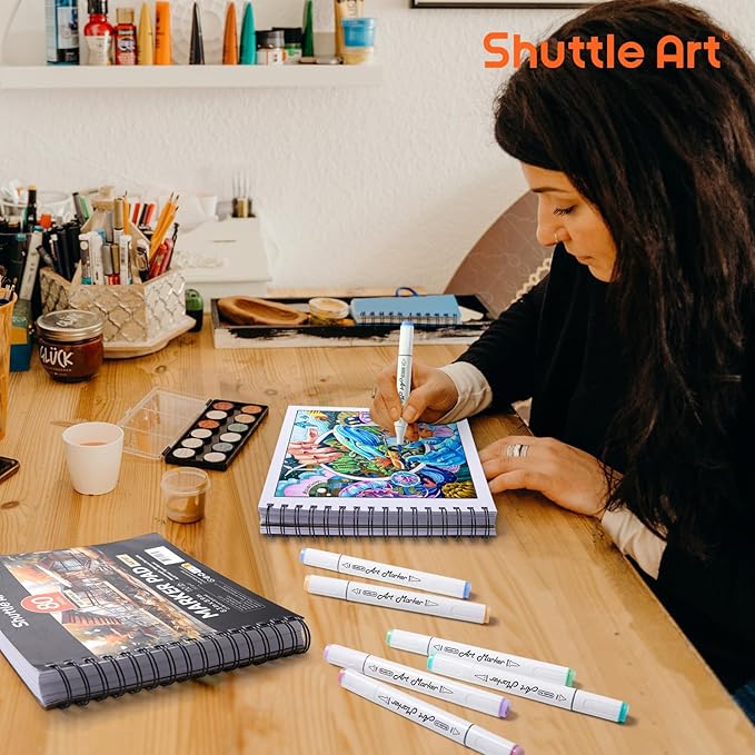 Shuttle Art Marker Pad, 8.3”x8.9” Portable Square Sketchbook, 80 Sheets Marker - Image 8