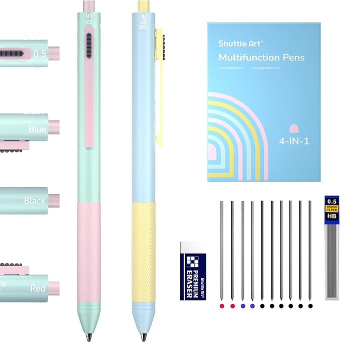 Shuttle Art 4 in 1 Multicolor Pen, 2 Pack Retractable Ballpoint Pens by ShuttleArt