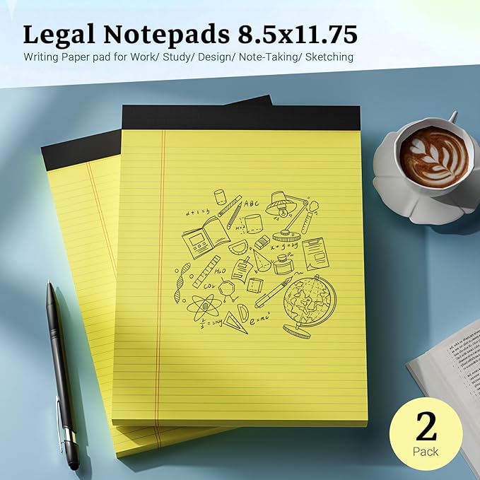Roneky Legal Pads 8.5 x 11 Yellow Note Pads, 2 Pack College Ruled Notepads 8.5 - Image 7
