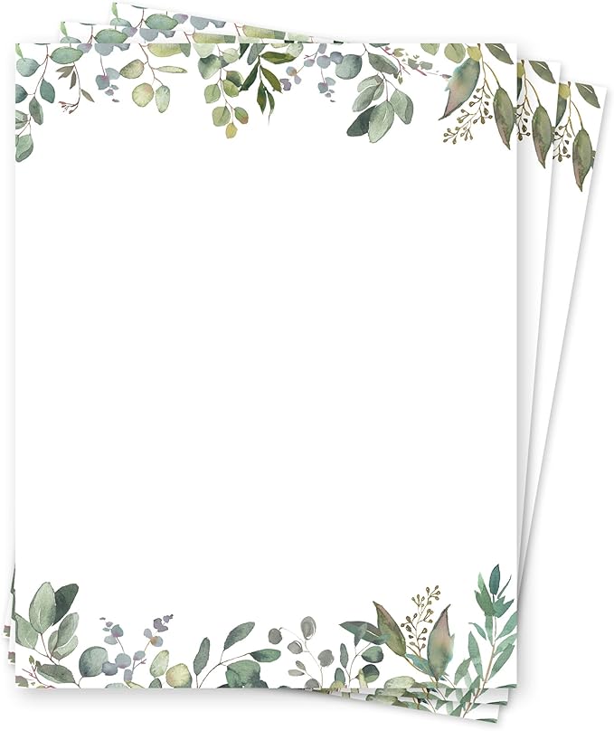 Leaf Theme Paper Stationery, 50 Sheets, Elegant Writing Paper, Pretty by THiNKABLE