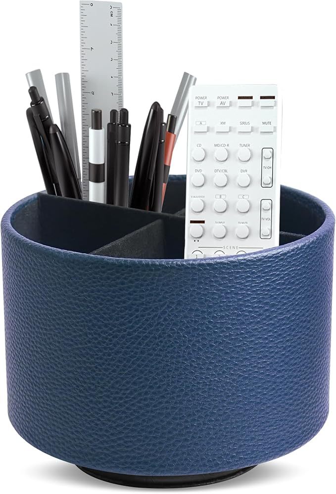 Hennaja Round Leather Art Supply Organizer, Remote Control Holder, 360 Degree by Hennaja