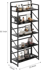 JSB No Assembly Folding Bookshelf, 5 Tier Industrial Metal Book Shelf - Image 3