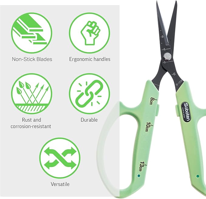 Saboten Fluorine Coated Straight Blade Trimming Scissors Green PT-1 160mm - Image 3