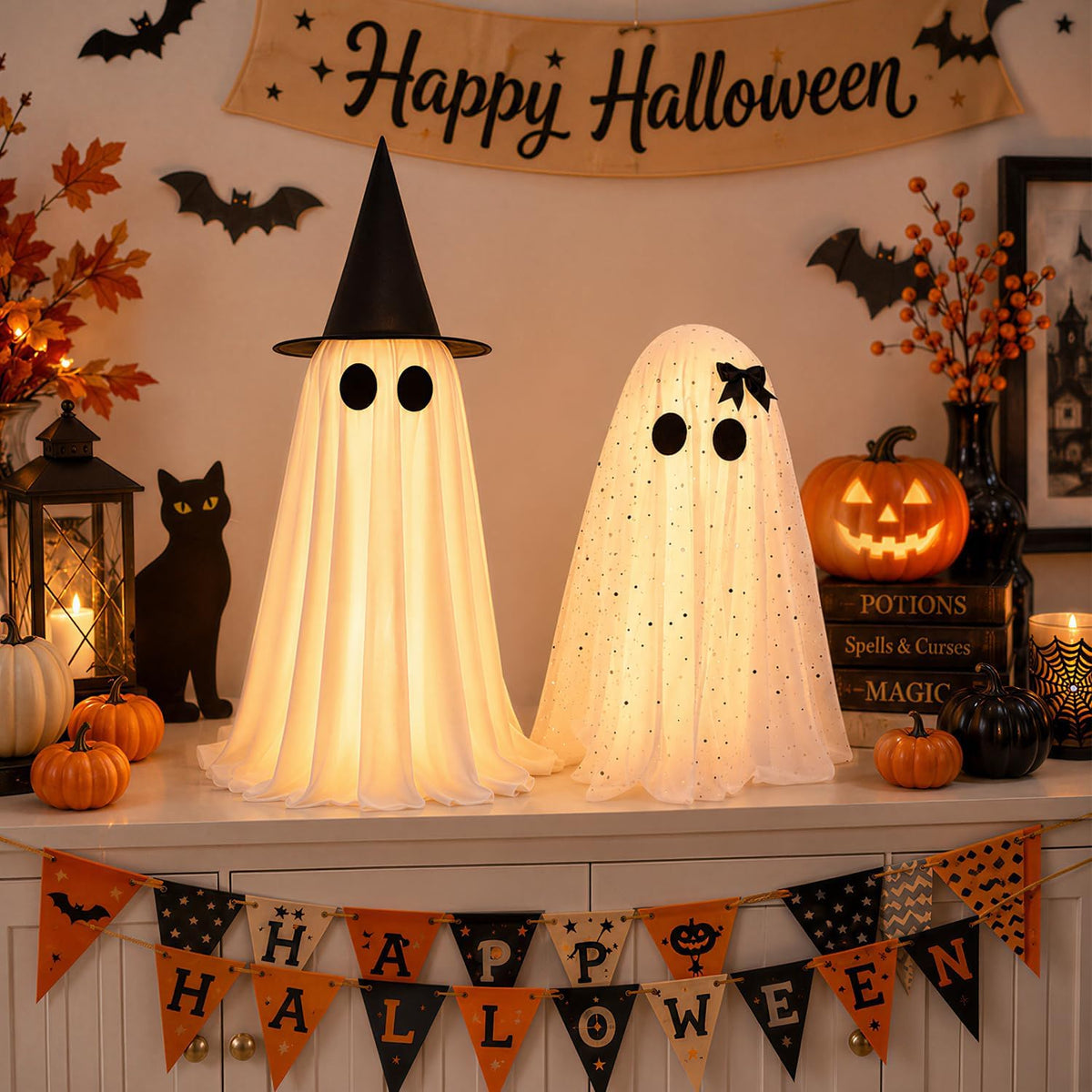 2 Pack Halloween Decorations Indoor & Outsoor, Spooky Light Up Ghost with...