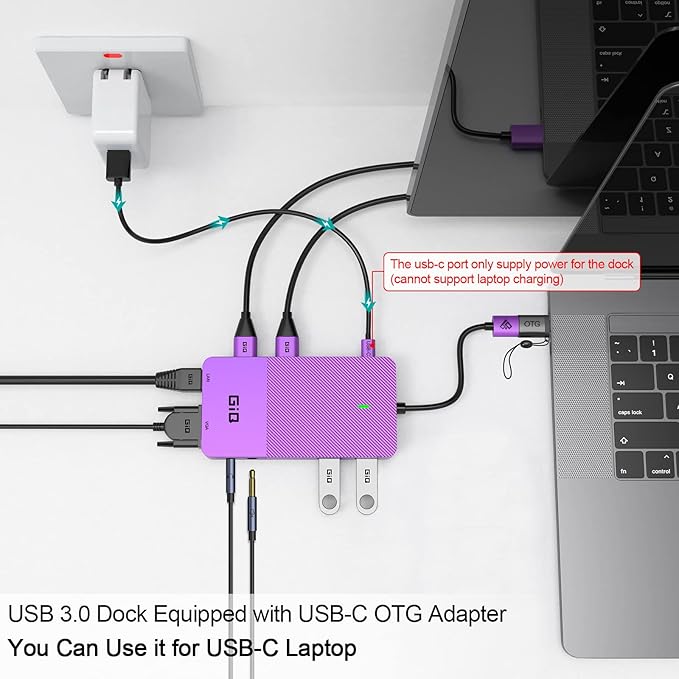 USB Docking Station GIQ USB C HUB USB 3.0 to Dual HDMI VGA Adapter Triple - Image 6