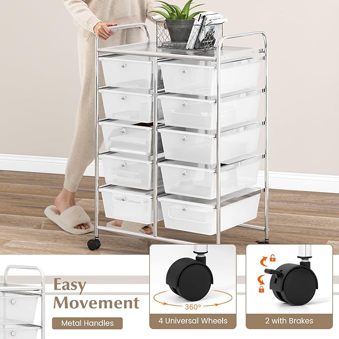 GOFLAME 10-Drawer Rolling Storage Cart, Art Craft Storage Organizer on Wheels - Image 5