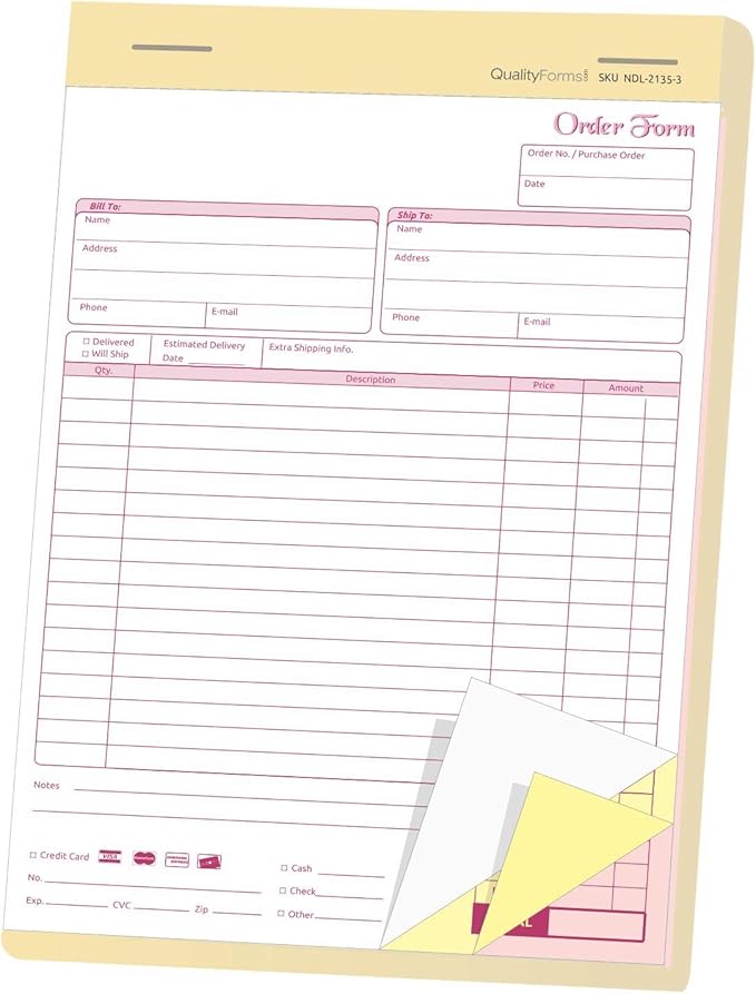 NextDayLabels - Carbonless NCR Order Forms, Bound Wraparound Cover, 50 Sets per by NextDayLabels