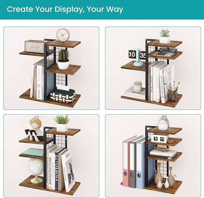 ELITEROO Desktop Shelf Organizer, 4-Tier Wooden Desk Bookshelf, Small Tabletop - Image 5