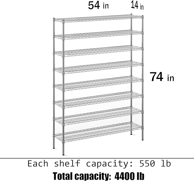 Regal Altair 14" Deep x 54" Wide x 74" Height Wire Shelving Kit | 8-Tier | NSF - Image 3