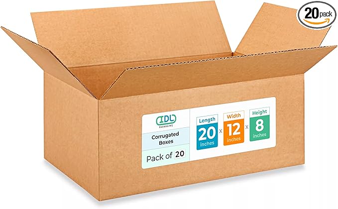 Large Shipping & Moving Boxes 20"L x 12"W x 8"H by IDLPackaging