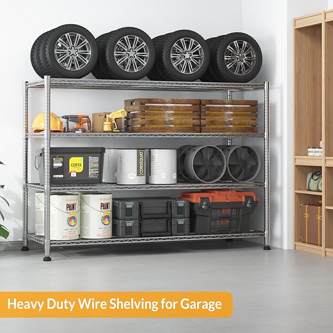 Himimi Storage Shelves with Wheels, 4-Tier Heavy Duty Steel Wire Rack Storage - Image 4