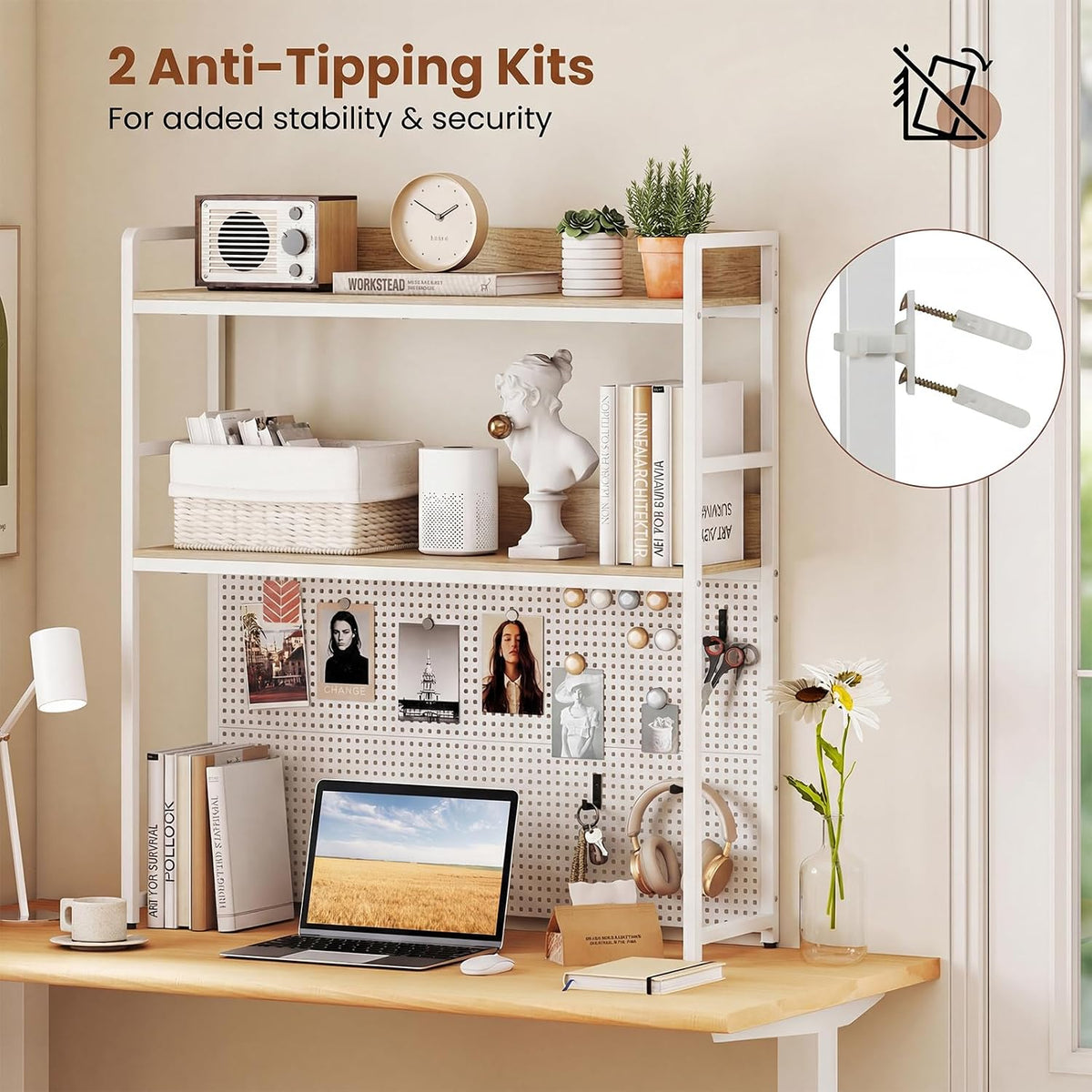 Tangkula Desktop Bookshelf, Multipurpose 2-Tier Desk Hutch with Pegboard, Ind...