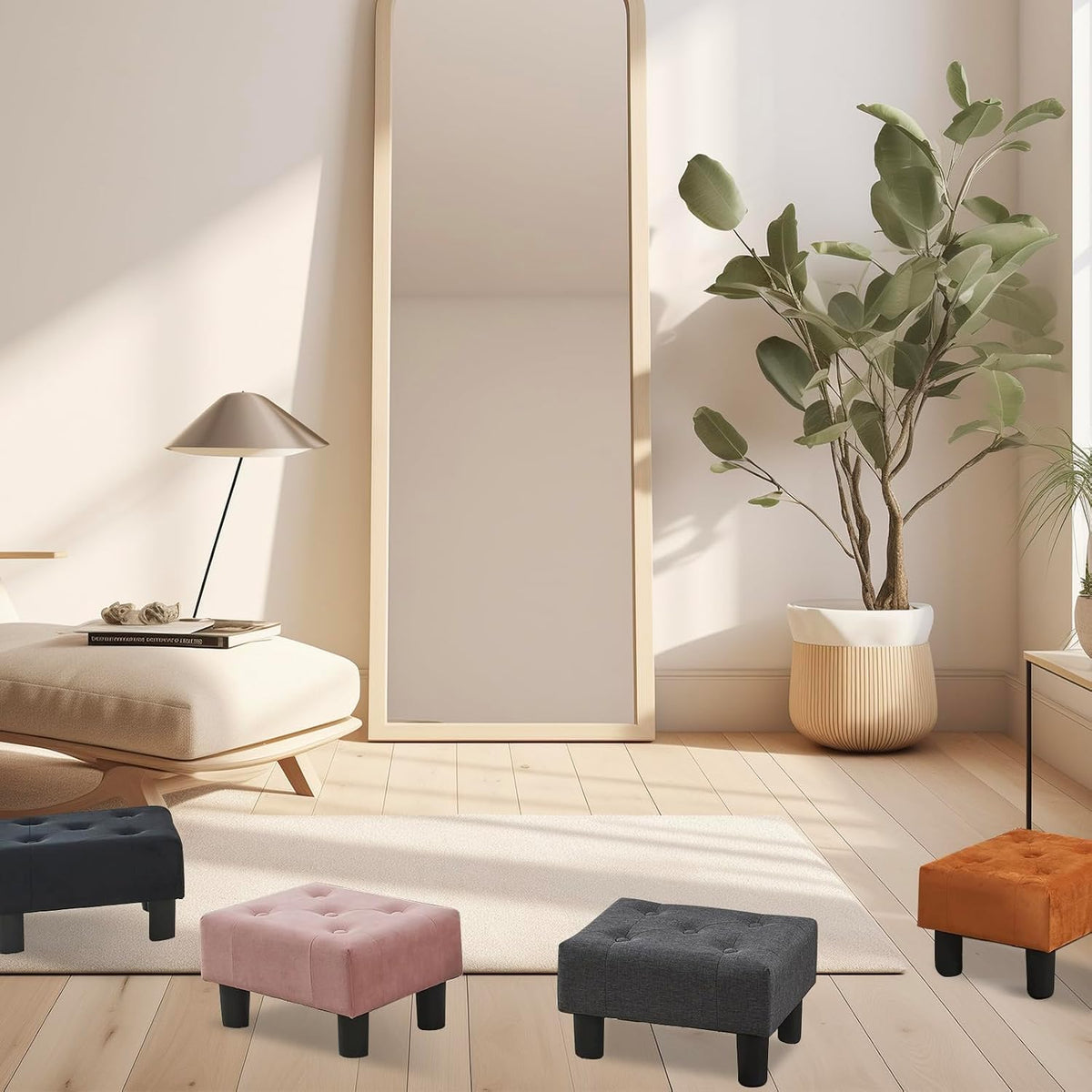 Poofzy Small Foot Stool Ottoman, Velvet Ottoman Foot Rest with Legs, Rectangl...