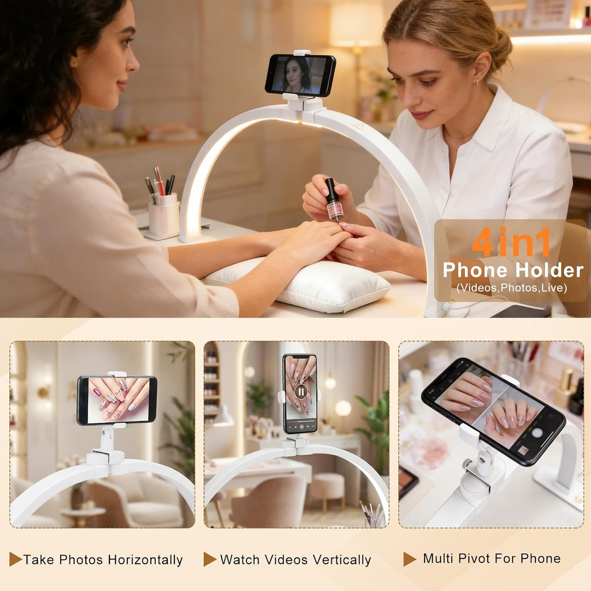 Half Moon Light for Nail Desk 29", Foldable LED Nail Desk Lamp With Rota...