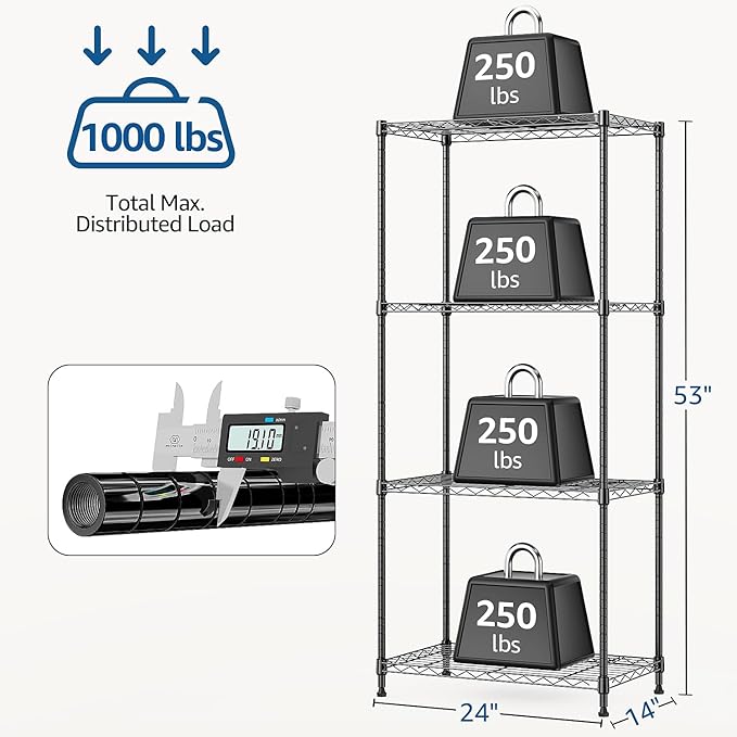M MZG 1000 lbs 4Tier Shelf Metal Storage Shelves Wire Rack Closet Organizers - Image 3