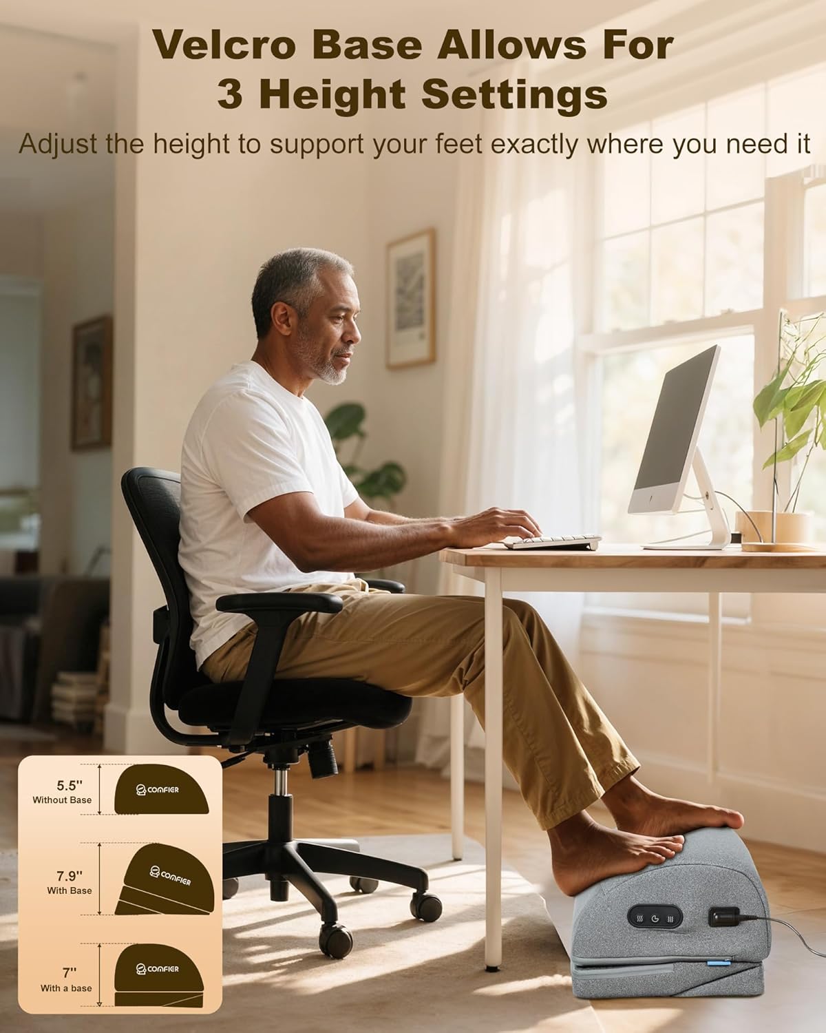 Comfier Under Desk Foot Rest at Work with Heat,Vibration,Ergonomic Heated Foo...