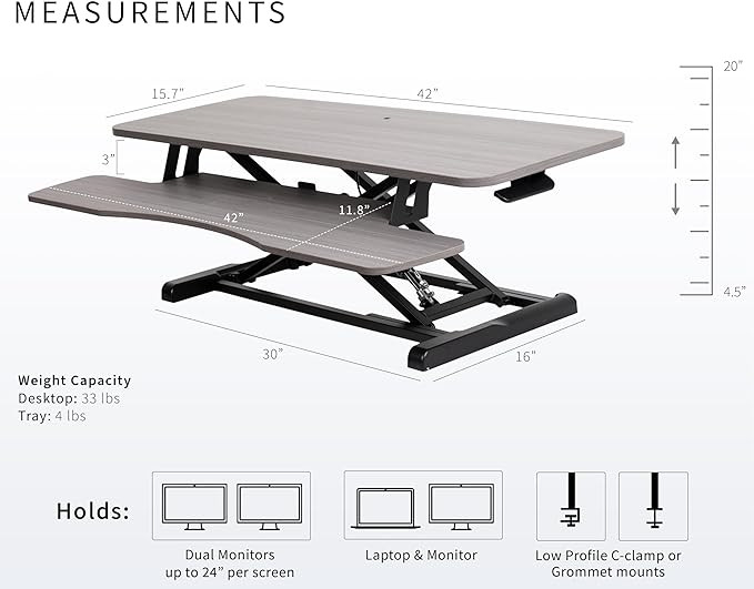VIVO 42 inch Desk Converter, K Series, Height Adjustable Sit to Stand Riser - Image 3
