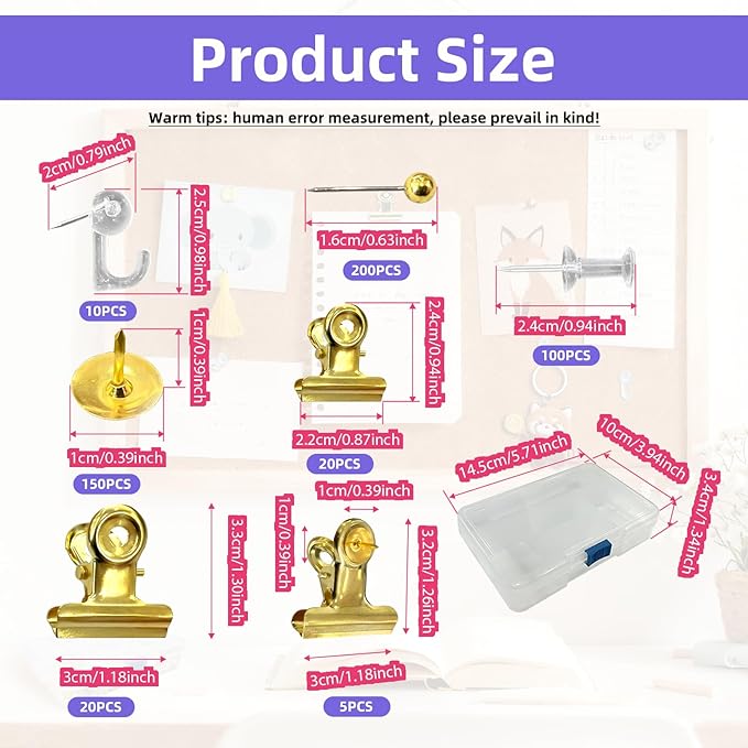 505 Pcs Push Pins Set 5 Style Thumb Tacks Decorative Push Pins Gold Metal Thumb - Image 2