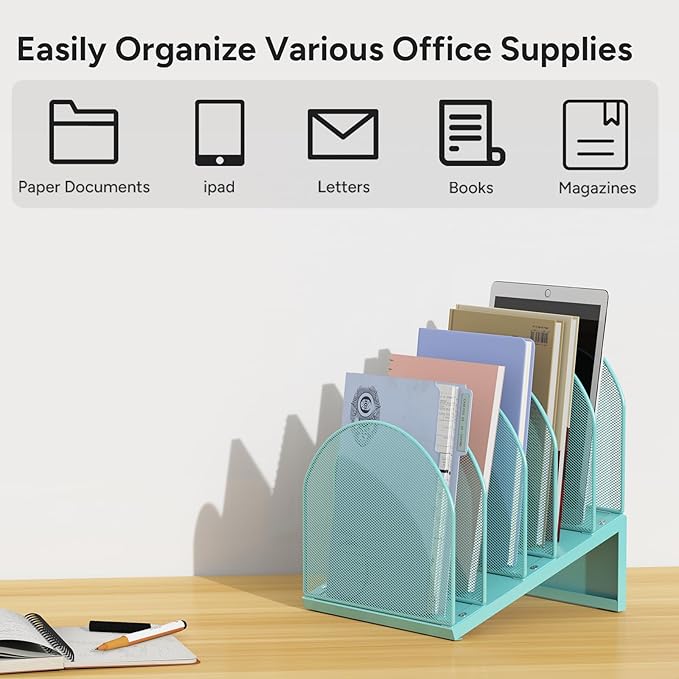 OUTIOE 5-Section Desk File Organizer, Metal Mesh Folder Organizer - Image 7