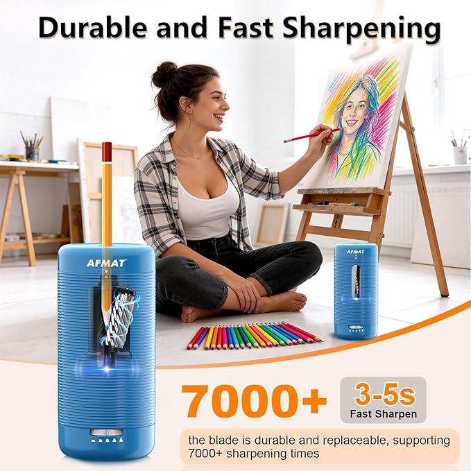 AFMAT Electric Pencil Sharpener, Fully Automatic Pencil Sharpener, Auto in & Out - Image 3