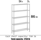Regal Altair 14" Deep x 54" Wide x 86" Height Wire Shelving Kit | 5-Tier | NSF - Image 3
