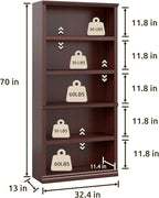 Bevfint Bookshelf, Open Storage 70 Inch Tall 5 Shelf Bookcase, Floor Standing - Image 2