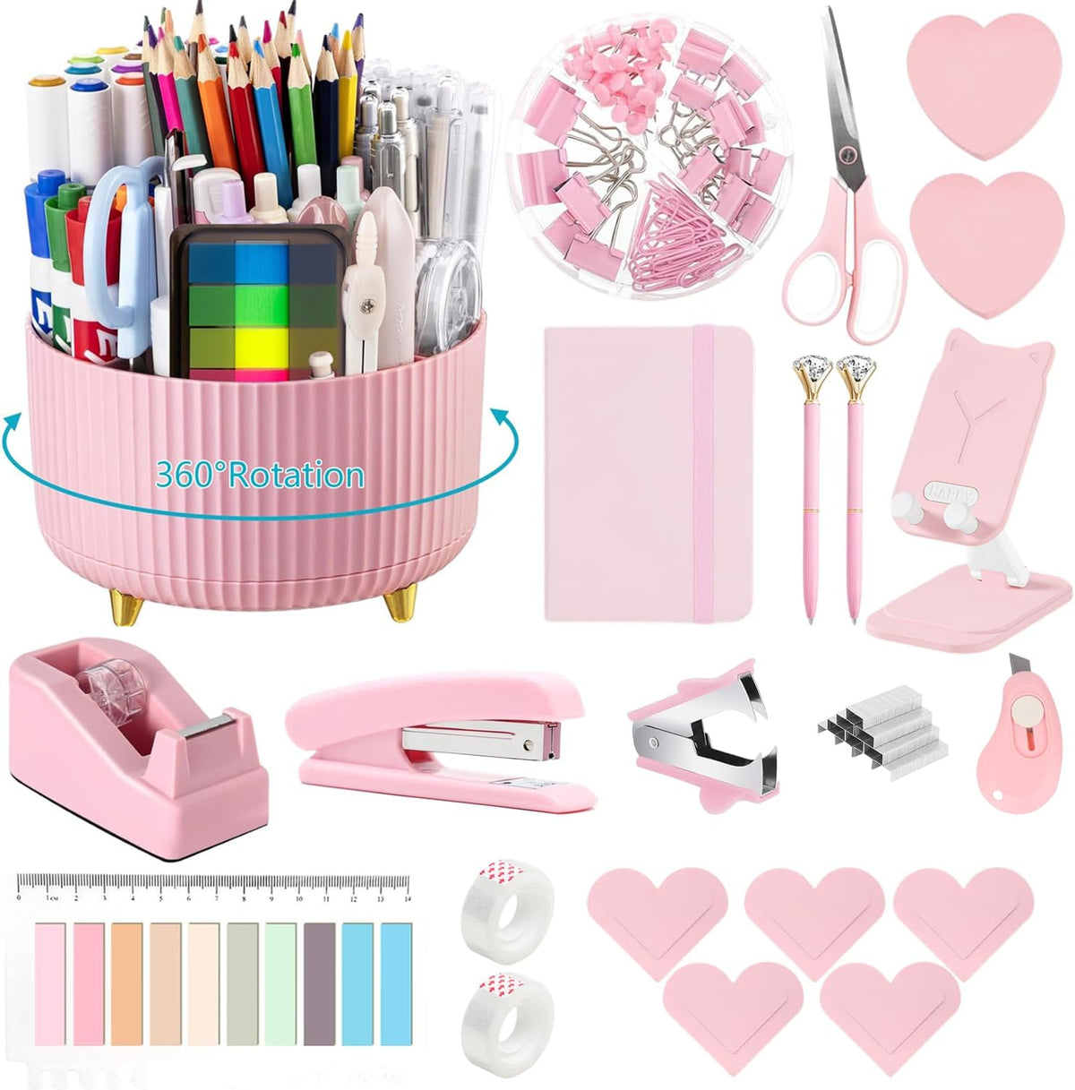 Office Supplies,Pink Desk Accessories,Desk Organizer,Stapler,Tape Dispenser,F...
