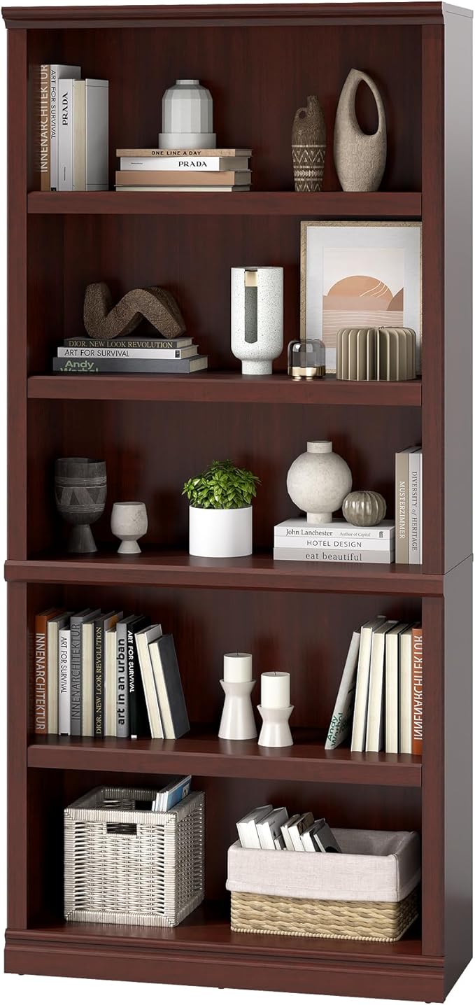 blini 5-Shelf Tall Bookcase Wooden Bookshelves 33in Wide Floor Standing Display - Image 6