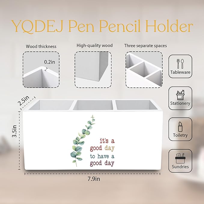 YQDEJ Motivational Eucalyptus Leaves Pen Holder - Image 6