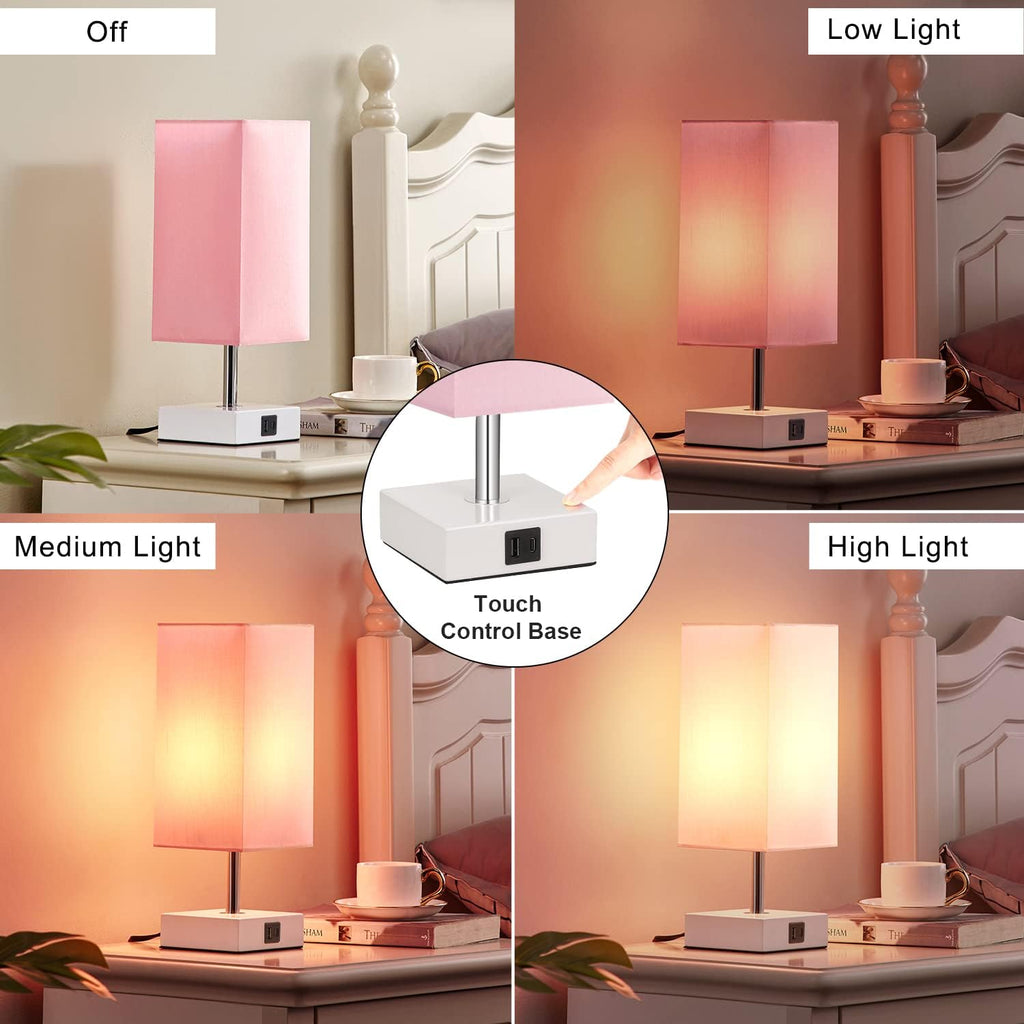 pink touch table lamp for bedroom - dimmable, side view