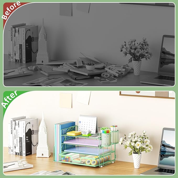 Marbrasse Desk Organizer and Accessories，4-Tier Paper Letter Tray Organizer - Image 2