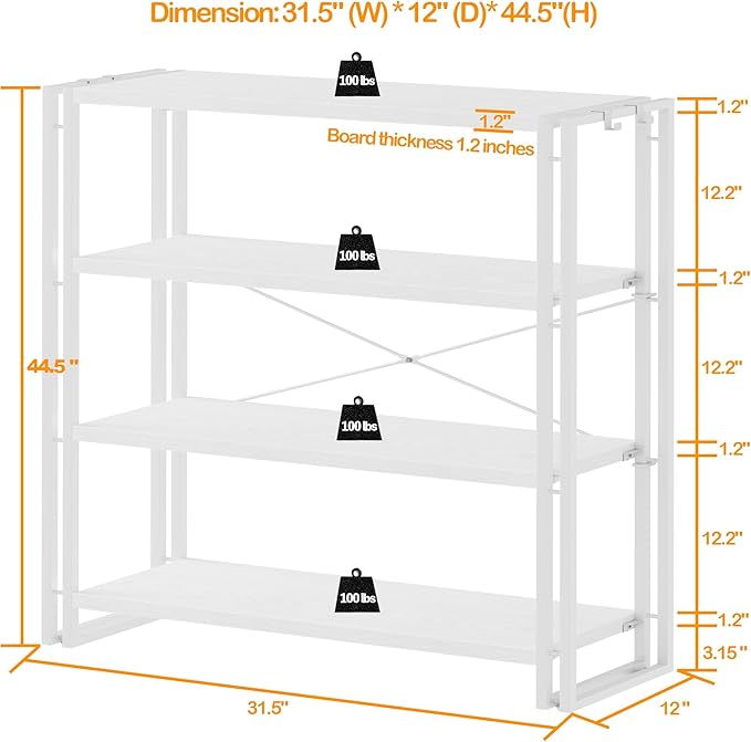 HCHQHS Bookshelf, 4-Tier Industrial Bookcase, Freestanding Tall Bookshelves - Image 3