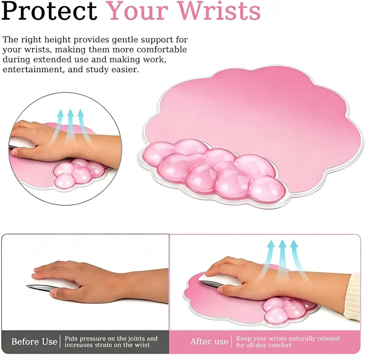 Gel Wrist Rest and Cloud Mouse Pad, for Keyboards and Mice - Ergonomic Pink K...
