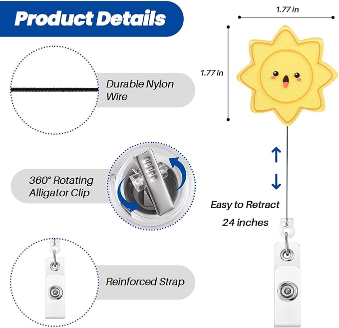 Happy Sunshine Badge Reel, Cute Retractable ID Card Badge Holders, Badge Clip - Image 3