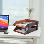 XNONE Leather Desk Organizer, 2-Tier Stackable Letter Tray Holder, Office - Image 9