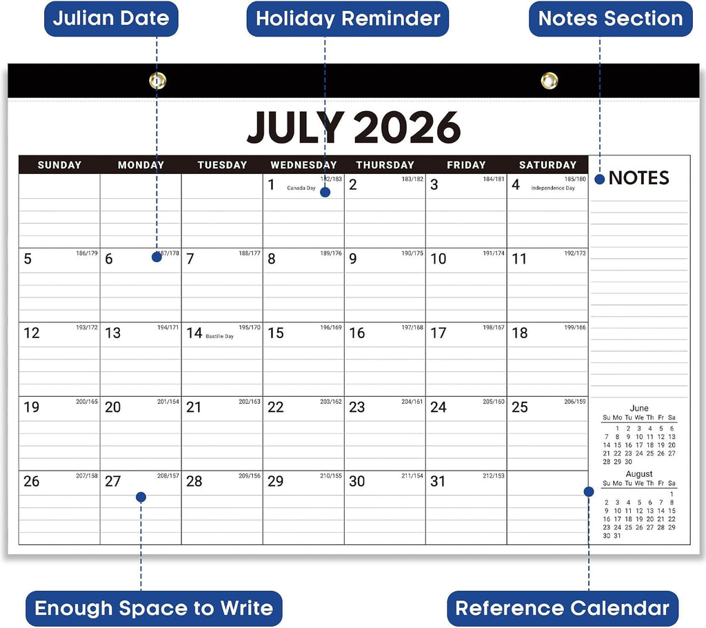 3 Pack of Desk Calendar 2026-2027, Jul 2026-Dec 2027, 17" x 12" | 18-Month Large Monthly Desktop & Wall Calendar for Home & Office Planning and Organization, Black