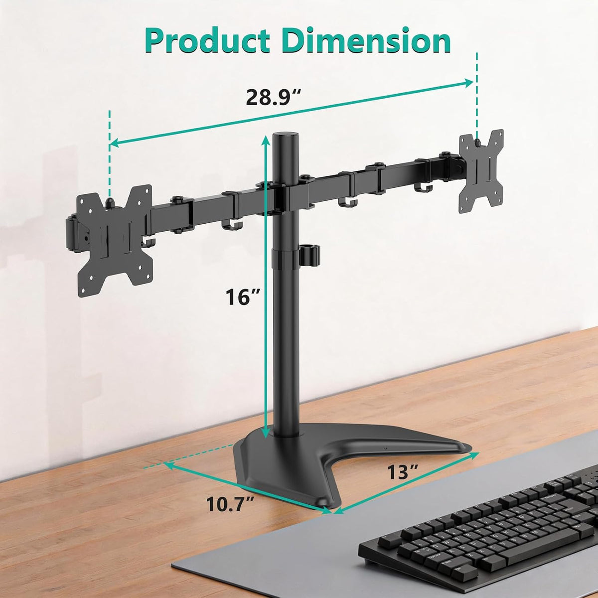 wali freestanding dual monitor stand for 13-27 inch, side view