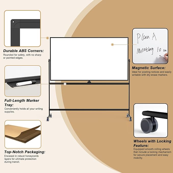 Rolling Whiteboard/w Height Adjustable, Mifuro 72 x 40 Large Portable Dry Erase - Image 6