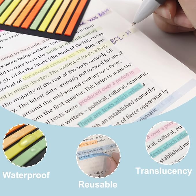 Potanro Sticky Tabs 2300 Pcs Translucent 10 Sheets Highlighter Book Tape Long - Image 3