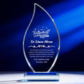 Personalized 8.75" Leaf Glass Award Trophy with Engraving and Color Fill | Custom Engraved with Name, LOGO and Appreciation Message, Faceted Design, Clear Crystal, Recognition Award, Glass Base