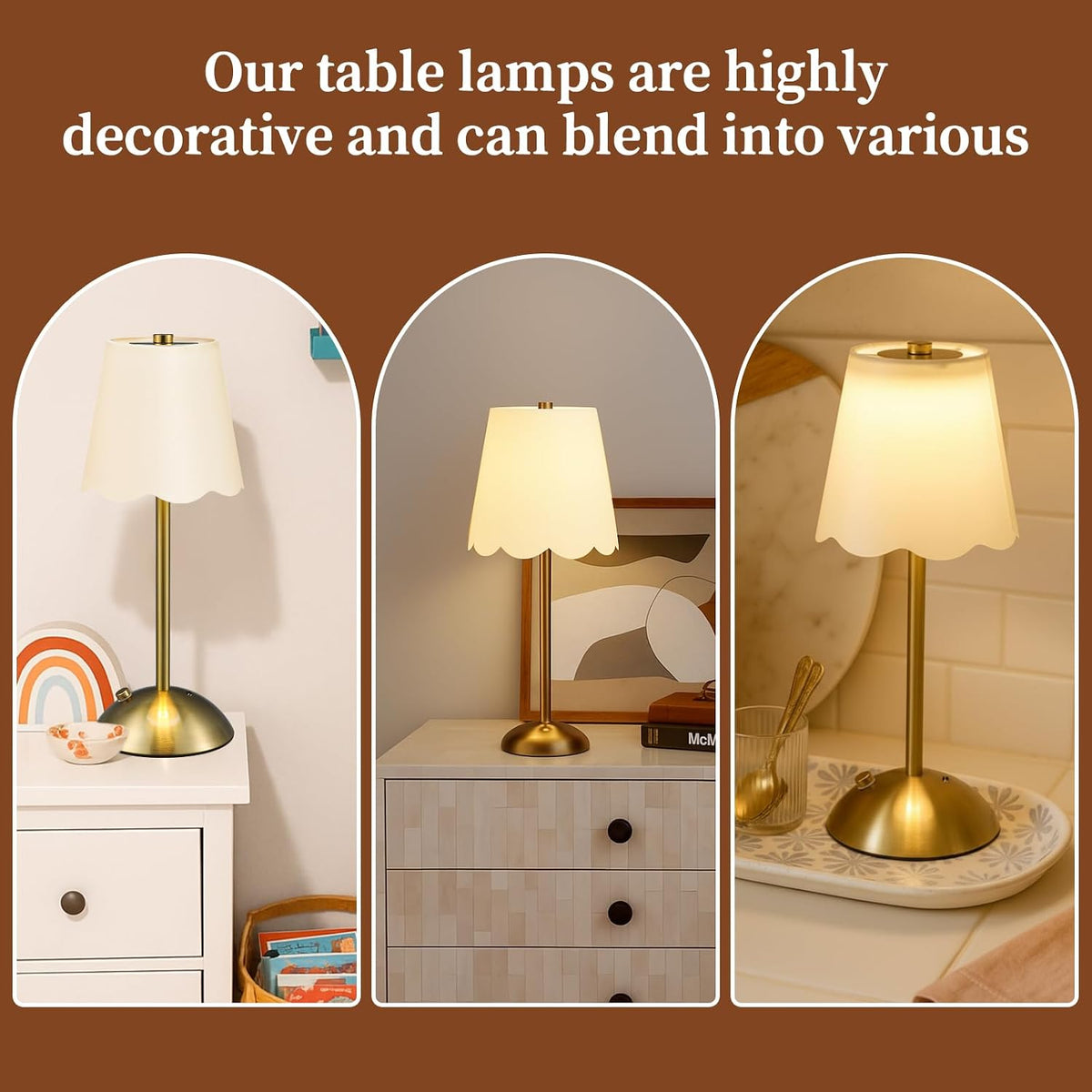 2 Pack Rechargeable Cordless Table Lamps 11.8 Inch Touch Battery Operated Gol...