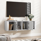 SIMOE Wall Mounted Media Storage Cabinet, Floating Hanging Desk Hutch with Doors and 2 Open Shelves, Floating Console Hutch for Bathroom, Kitchen, Living Room,White, 13" D x 42.5" W x 12" H